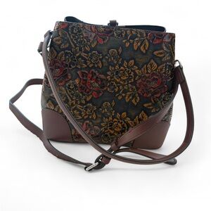 Floral Patterned Brown and Red Women's Crossbody Bag